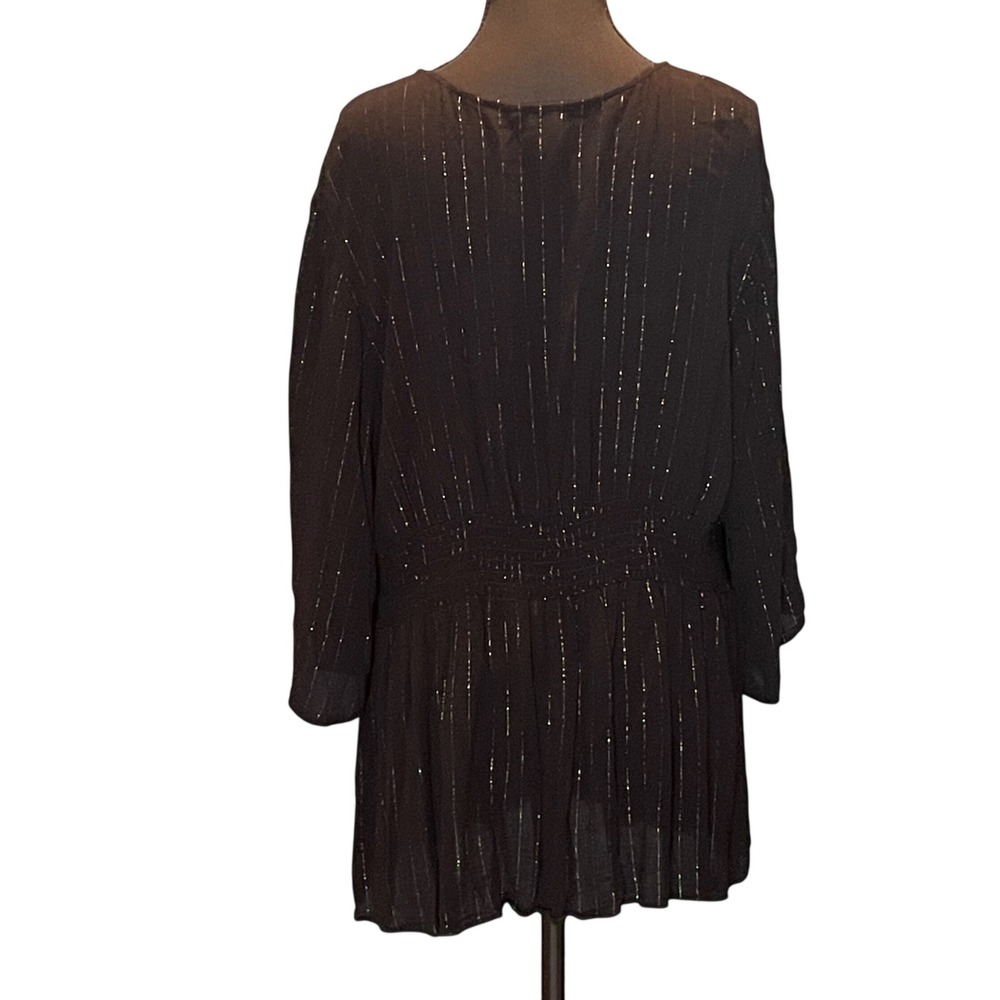Torrid Black Gold Metallic Pinstripe Smocked Empire Waist Babydoll Top Sz 1 Edgy - Picture 2 of 6